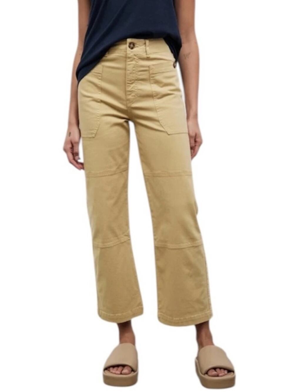 Frame Oversized Pocket Utility Pants Cropped High Rise Washed Tan Size 24